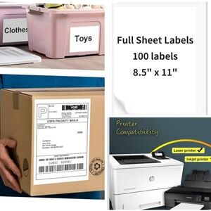 100 Matte 8.5" x 11" Full Sheets Label Stickers Paper Laser & Inkjet Printers